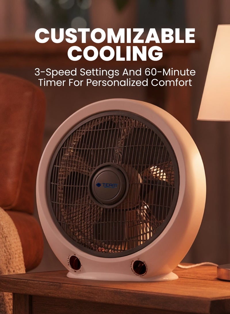 تيم TEAM Box Fan 12-Inch | High-Speed Motor | 3-Speed Settings | 60-Minute Timer | Portable Electric Fan for Home & Office - Image 3